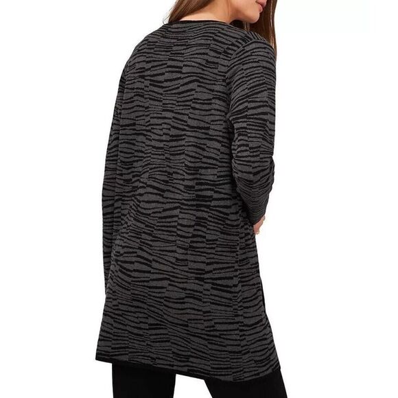 Vince Camuto Long Cardigan Womens Size Small Gray/Black Striped Zebra Open Front - Picture 3 of 10